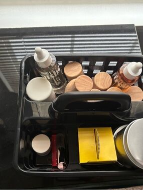 Black Plastic Caddy Organizer with Handle - Cosmetic Storage